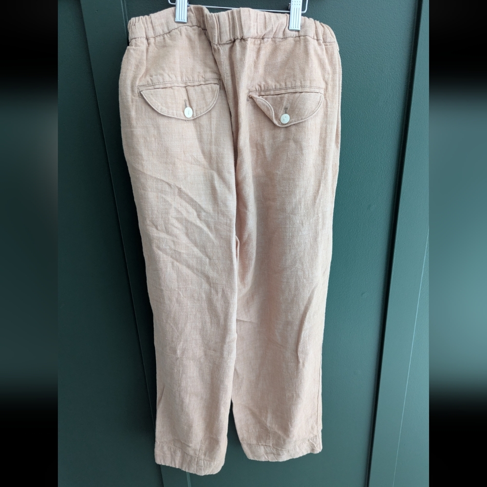 Beige Linen Drawstring Pants - Picture 2 of 3